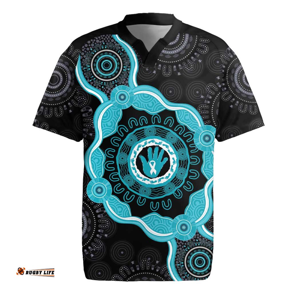 Australia Ovarian Cancer Awareness Rugby Jersey Brave Strong Teal Ribbon Aboriginal Art LT14