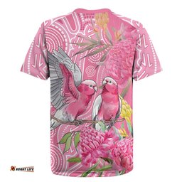 Australia Pink Galah Rugby Jersey Rose-breasted Cockatoo Waratah Indigenous Art LT14