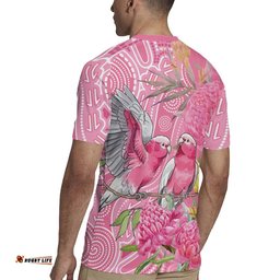 Australia Pink Galah Rugby Jersey Rose-breasted Cockatoo Waratah Indigenous Art LT14