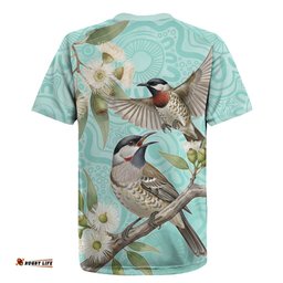 Australia Red Wattlebird Rugby Jersey Eucalyptus Alba Indigenous Art LT14