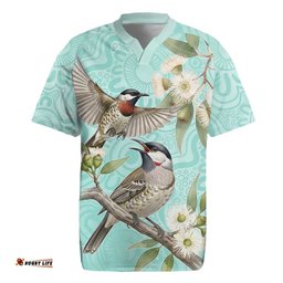 Australia Red Wattlebird Rugby Jersey Eucalyptus Alba Indigenous Art LT14
