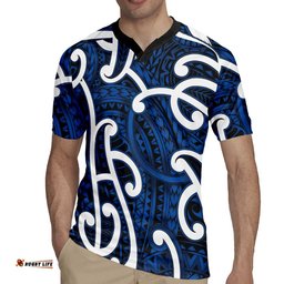 Aotearoa Maori Kowhaiwhai Rugby Jersey Kikorangi Puhoro and Patiki LT9