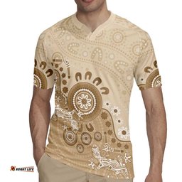 Beige Lizards Australia Rugby Jersey Boomerang Indigenous Art LT14