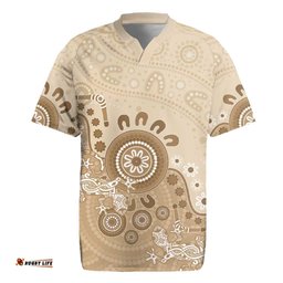 Beige Lizards Australia Rugby Jersey Boomerang Indigenous Art LT14