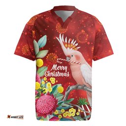 Australia Pink Cockatoo Christmas Rugby Jersey Aussie Native Flowers Merry Xmas - Red LT14
