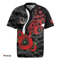 Collingwood Magpies ANZAC Personalised Rugby Jersey Lest We Forget Poppy Camo LT9