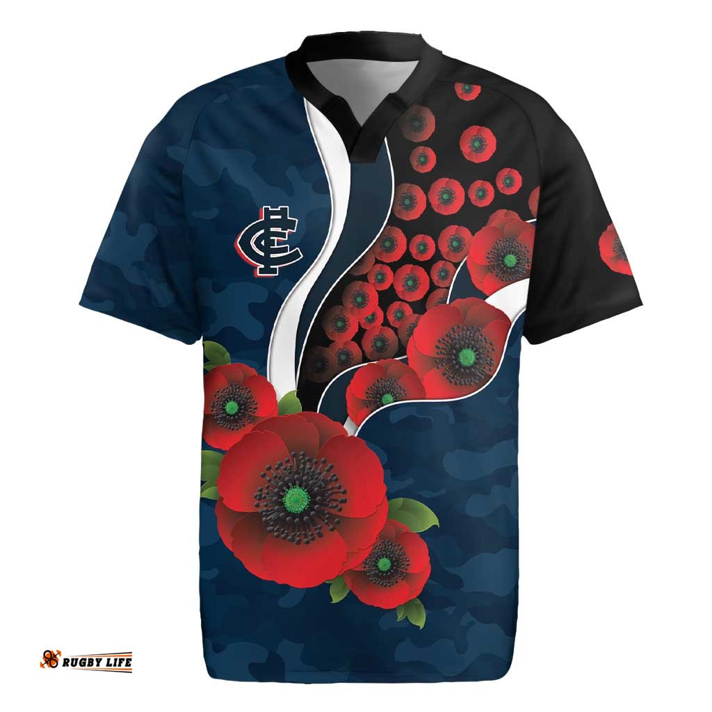 Carlton Blues ANZAC Personalised Rugby Jersey Lest We Forget Poppy Camo LT9