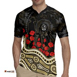 Collingwood Magpies ANZAC Day Rugby Jersey Indigenous Dot Art with Poppy Flower Tribute TS04