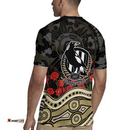 Collingwood Magpies ANZAC Day Rugby Jersey Indigenous Dot Art with Poppy Flower Tribute TS04