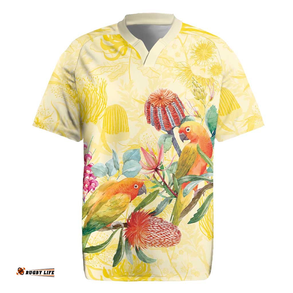 Birds and Floral Aussie Lorikeet Rugby Jersey Pastel Yellow LT7