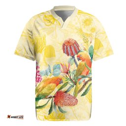 Birds and Floral Aussie Lorikeet Rugby Jersey Pastel Yellow LT7