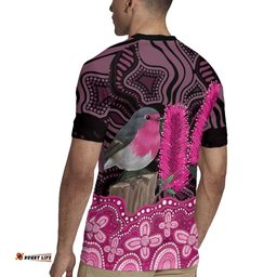 Australia Indigenous Rugby Jersey Breast Cancer Pink Robin Bottlebrush Aboriginal Art LT14