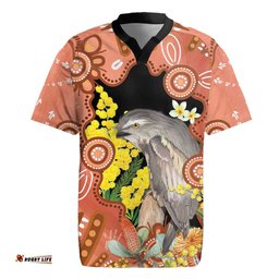 Australia Tawny Frogmouth Rugby Jersey Golden Wattle Banksia Aboriginal Art LT14