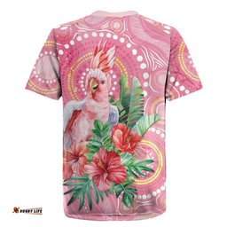 Breast Cancer Pink Cockatoo Rugby Jersey Australia Indigenous Watercolor Glaze LT7