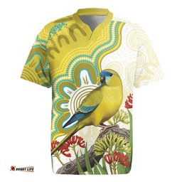 Australia Rock Parrot Rugby Jersey Kangaroo Paws Indigenous Art LT14