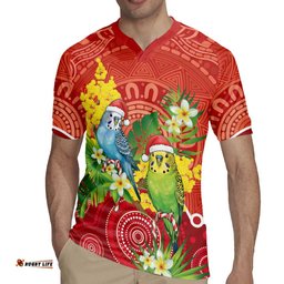 Budgerigar Australia Christmas Rugby Jersey Budgies Golden Wattle Aboriginal Red LT14