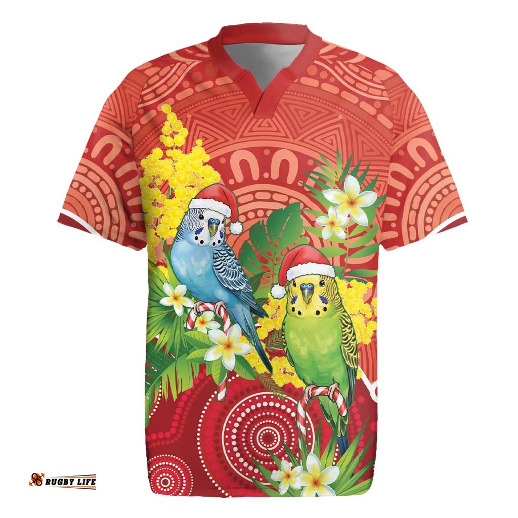 Budgerigar Australia Christmas Rugby Jersey Budgies Golden Wattle Aboriginal Red LT14