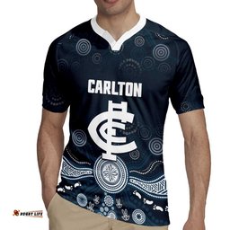 Custom Carlton Football Rugby Jersey Go Blues Aboriginal Art LT14