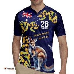 Blue Kangaroo and Golden Wattle Personalised Rugby Jersey Happy Australia Day 6 January LT9