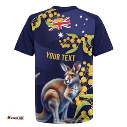Blue Kangaroo and Golden Wattle Personalised Rugby Jersey Happy Australia Day 6 January LT9
