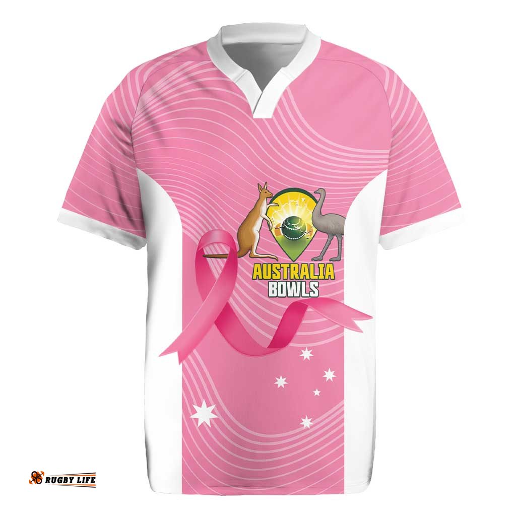 Custom Bowls Australia Breast Cancer Rugby Jersey Pink Ribbon Aussie Map With Kangaroo Emu LT14