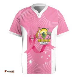 Custom Bowls Australia Breast Cancer Rugby Jersey Pink Ribbon Aussie Map With Kangaroo Emu LT14