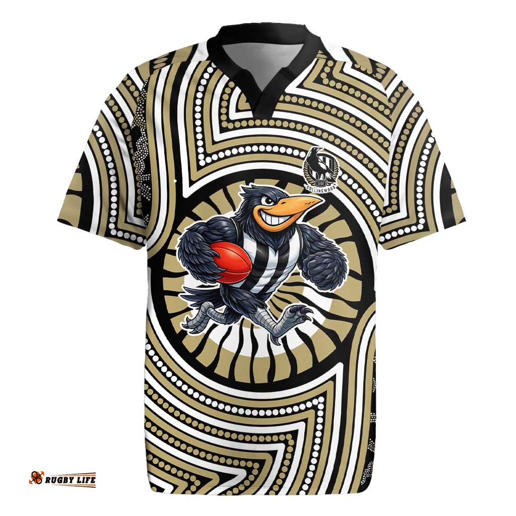 Collingwood Football Club Rugby Jersey Indigenous Monochrome Dot Art Mascot Style TS04