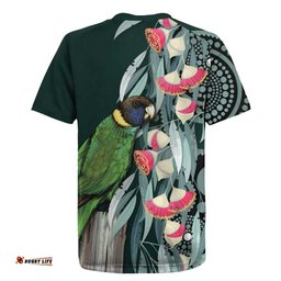 Australian Ringneck Parrot Rugby Jersey Barnardius Zonarius Eucalyptus Flowers Aboriginal Art LT14