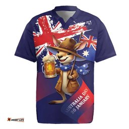Australia Day Kangaroo Flag Rugby Jersey Aussie Aussie Aussie Oi Oi Oi LT9