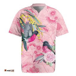 Birds and Floral Aussie Pink Robins Rugby Jersey Rosy Glow LT7