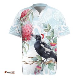 Australia Magpie Christmas Rugby Jersey Eucalyptus Aboriginal Watercolor Stylized LT14