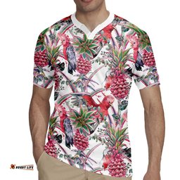 Australia Pink Galah Rugby Jersey Rose-breasted Cockatoo Pineapple Seamless Vibes LT14