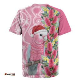 Australia Pink Galah Christmas Rugby Jersey Falalalala Galalah Bottlebrush Aboriginal Art LT14