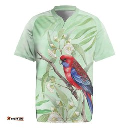Australia Crimson Rosella Rugby Jersey Platycercus Elegans Eucalyptus Alba Watercolor LT14