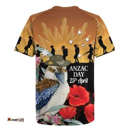 Australia Kookaburra ANZAC Day Rugby Jersey Rising Sun 25th April Poppy Eucalyptus Blossoms LT14