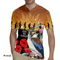Australia Kookaburra ANZAC Day Rugby Jersey Rising Sun 25th April Poppy Eucalyptus Blossoms LT14