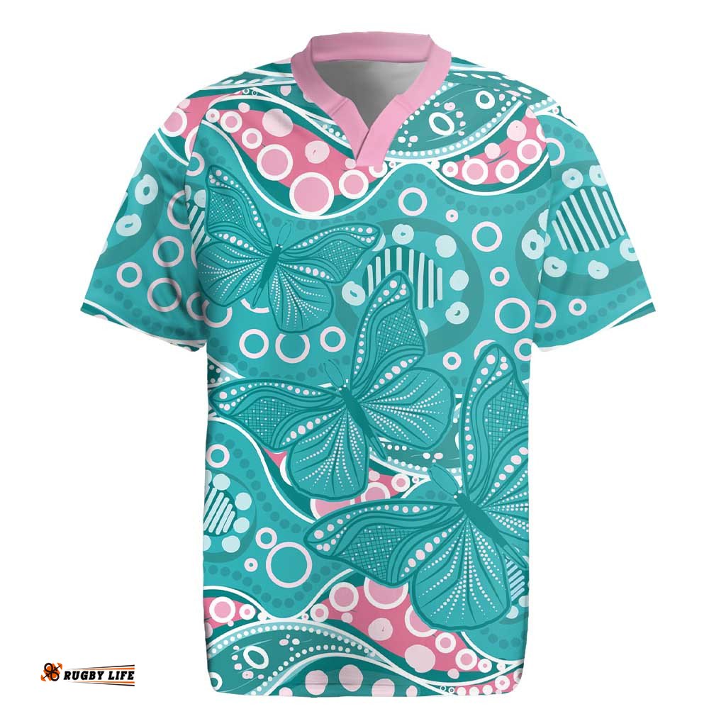 Australia Hereditary Cancer Awareness Rugby Jersey Aboriginal Butterflies LT7