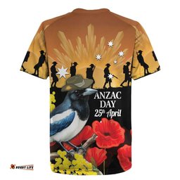 Australia Magpie ANZAC Day Rugby Jersey Rising Sun 25th April Poppy Golden Wattle LT14