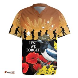 Australia Magpie ANZAC Day Rugby Jersey Rising Sun 25th April Poppy Golden Wattle LT14