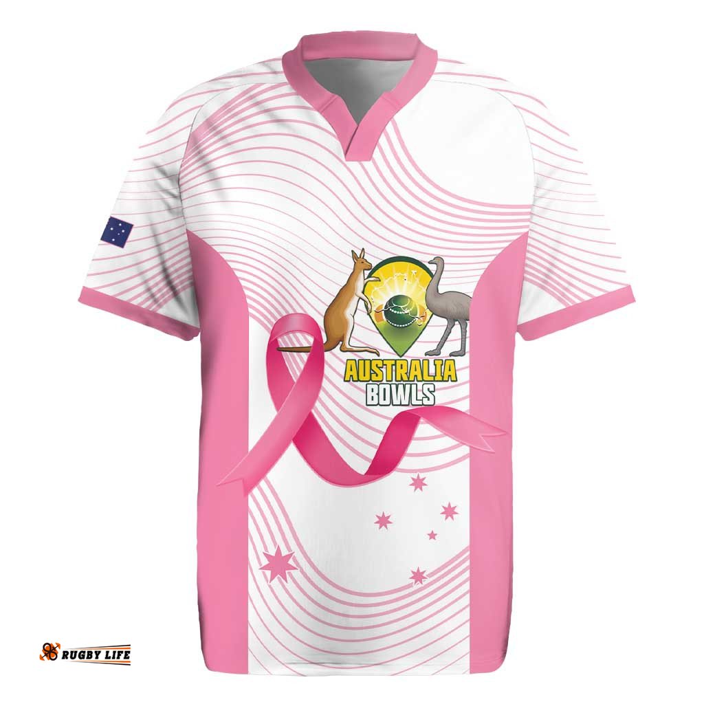 Custom Bowls Australia Breast Cancer Rugby Jersey Pink Ribbon Curve Sporty LT14