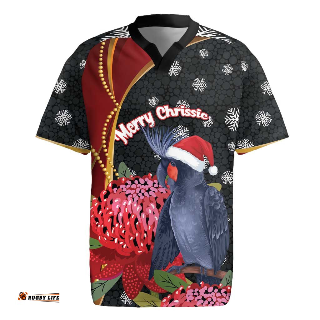 Australia Palm Cockatoo Christmas Rugby Jersey Probosciger Aterrimus Waratah Merry Chrissie LT14
