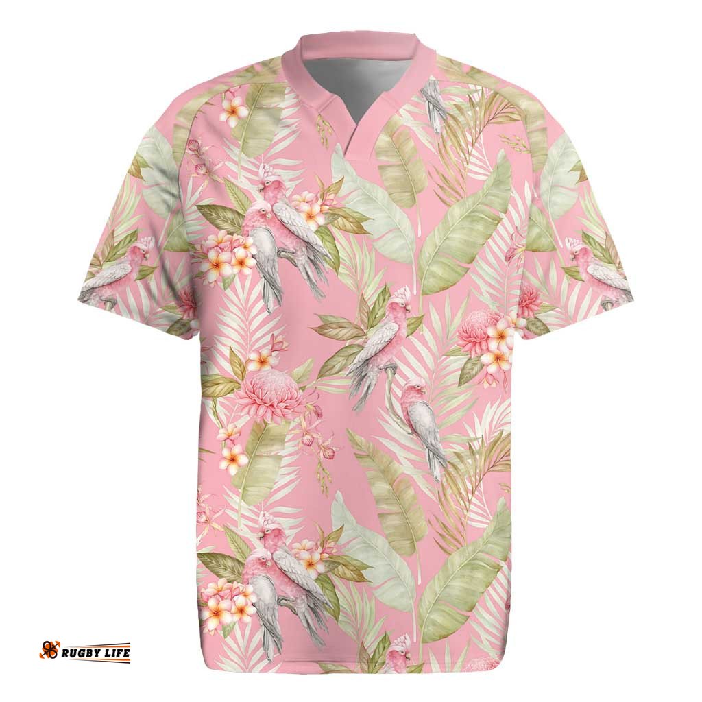 Australia Galah Cockatoo Rugby Jersey Eolophus Soseicapilla Couple Seamless Style LT14