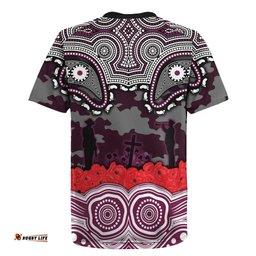 ANZAC Day Manly Warringah Sea Eagles Rugby Jersey Military Memorial Aboriginal Indigenous Art TS04