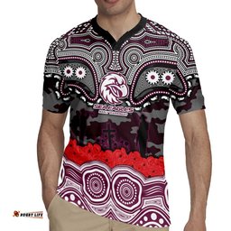 ANZAC Day Manly Warringah Sea Eagles Rugby Jersey Military Memorial Aboriginal Indigenous Art TS04