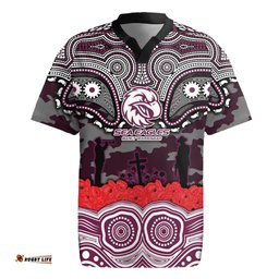 ANZAC Day Manly Warringah Sea Eagles Rugby Jersey Military Memorial Aboriginal Indigenous Art TS04