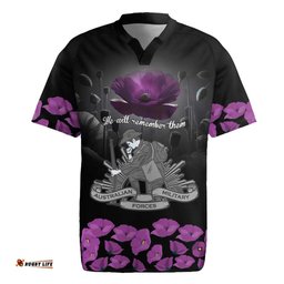 ANZAC Day Remembrance Rugby Jersey Purple Poppy We Will Remember Them LT9