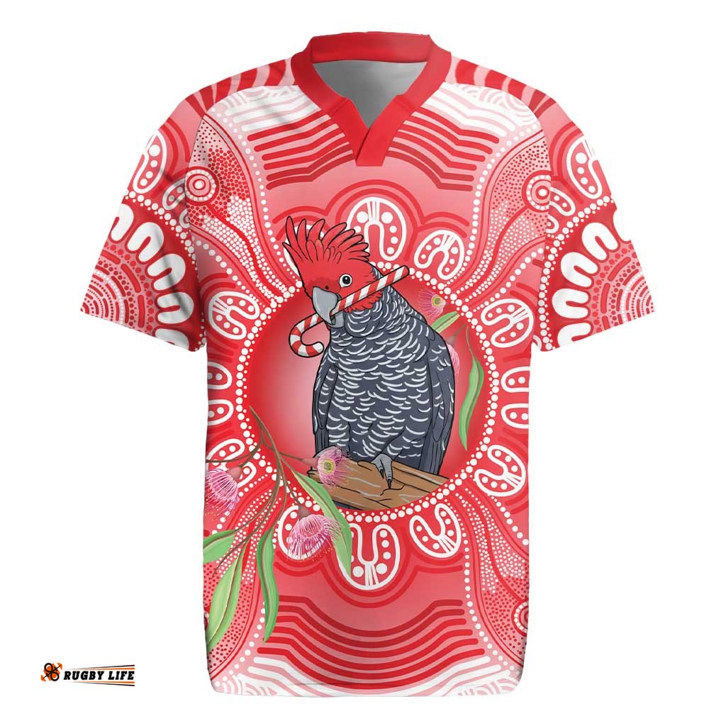 Australia Gang-gang Cockatoo Christmas Rugby Jersey Eucalyptus Blossoms Aboriginal Merry Xmas LT14