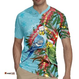 Blue Budgies on Callistemon Rugby Jersey Merry Christmas Aussie LT7