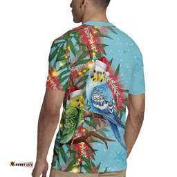 Blue Budgies on Callistemon Rugby Jersey Merry Christmas Aussie LT7