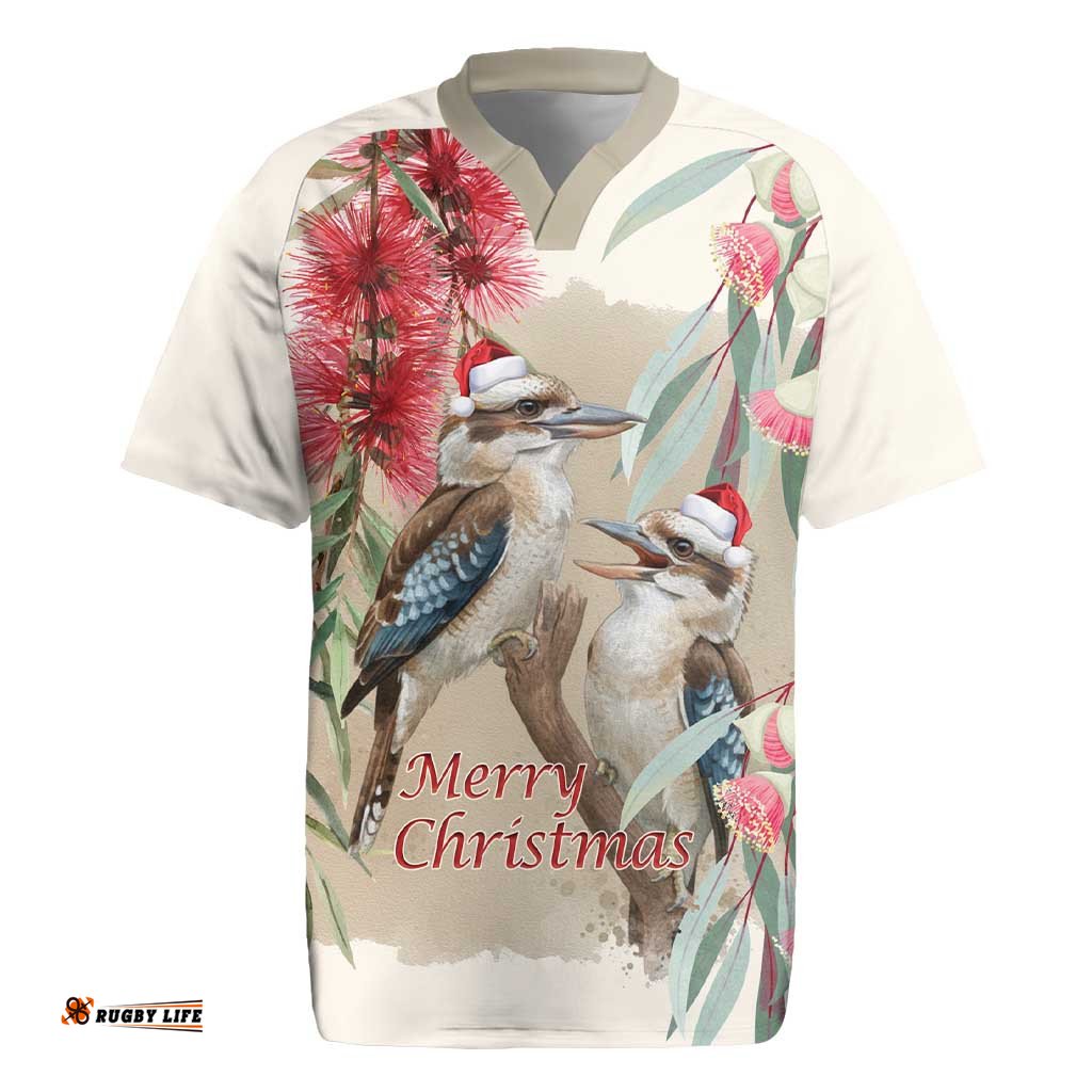 Australia Kookaburra Christmas Rugby Jersey Bottlebrush Eucalyptus Blossoms Watercolor LT14